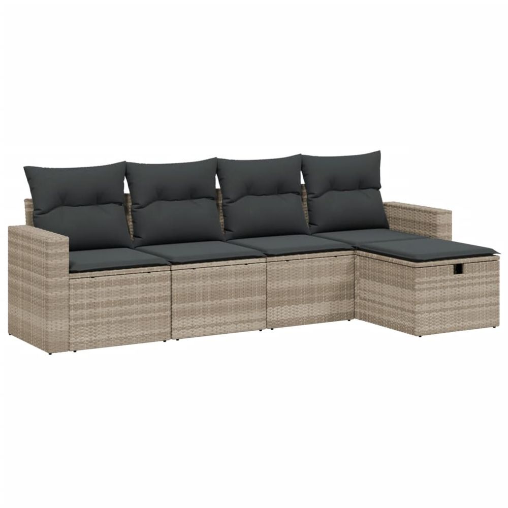 Salon de jardin 5 pcs avec coussins gris clair résine tressée