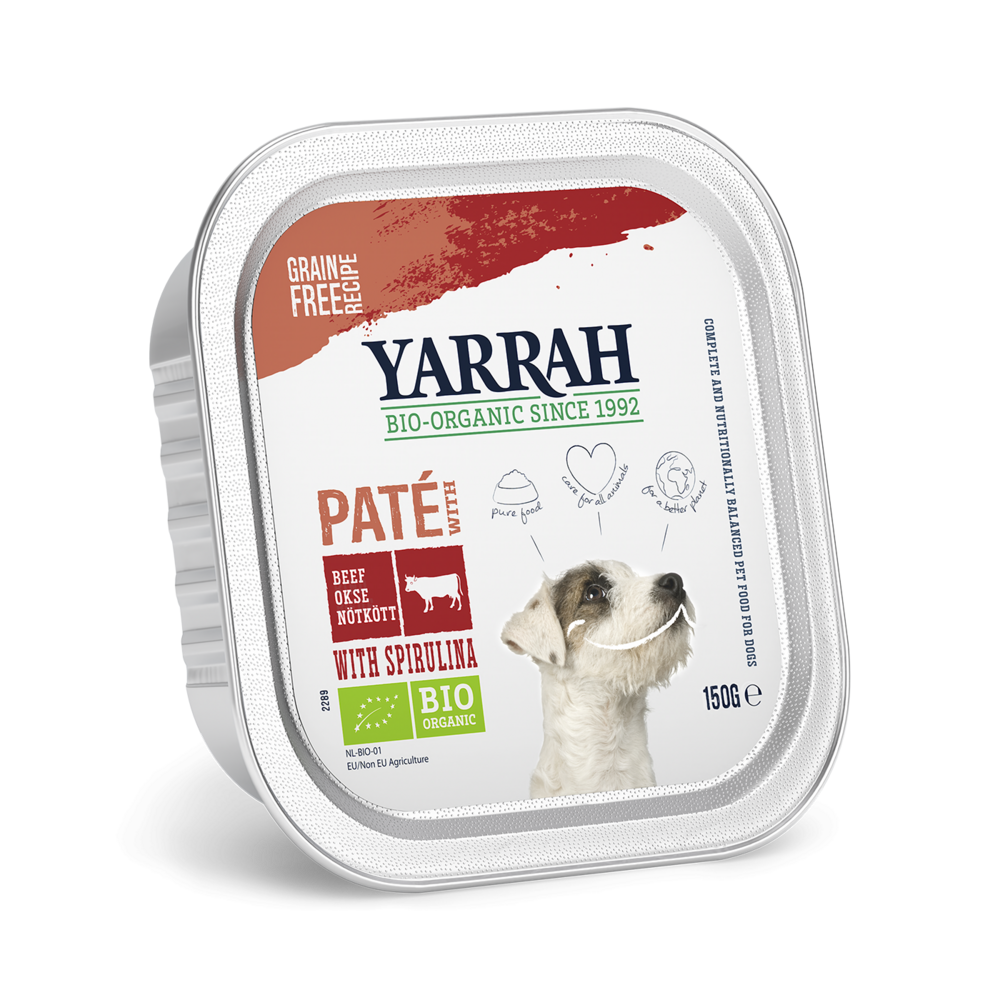 Yarrah - pâtées bio sans céréales boeuf & poulet pour chien 150g