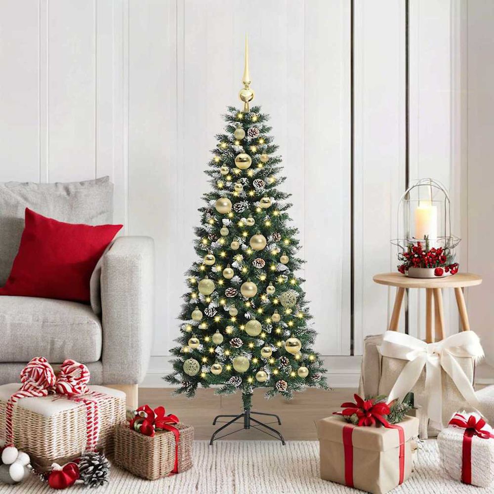 Sapin de noël lumineux 1.2m effet neige, kit décoration complet avec 150 led usb 8 modes