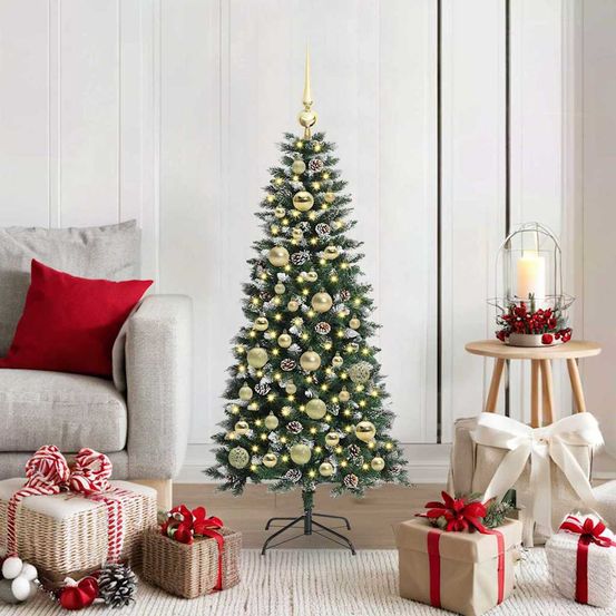 Sapin de noël lumineux 1.2m effet neige, kit décoration complet avec 150 led usb 8 modes