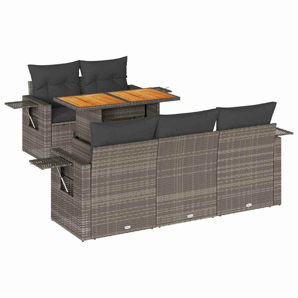 Salon de jardin 6 pcs avec coussins gris résine tressée