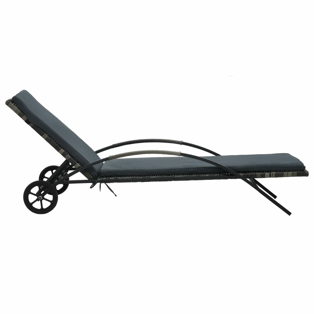 Chaise longue avec coussin et roues résine tressée anthracite
