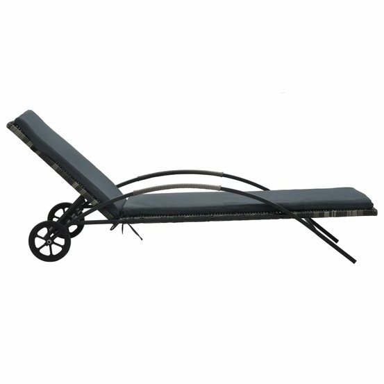 Chaise longue avec coussin et roues résine tressée anthracite