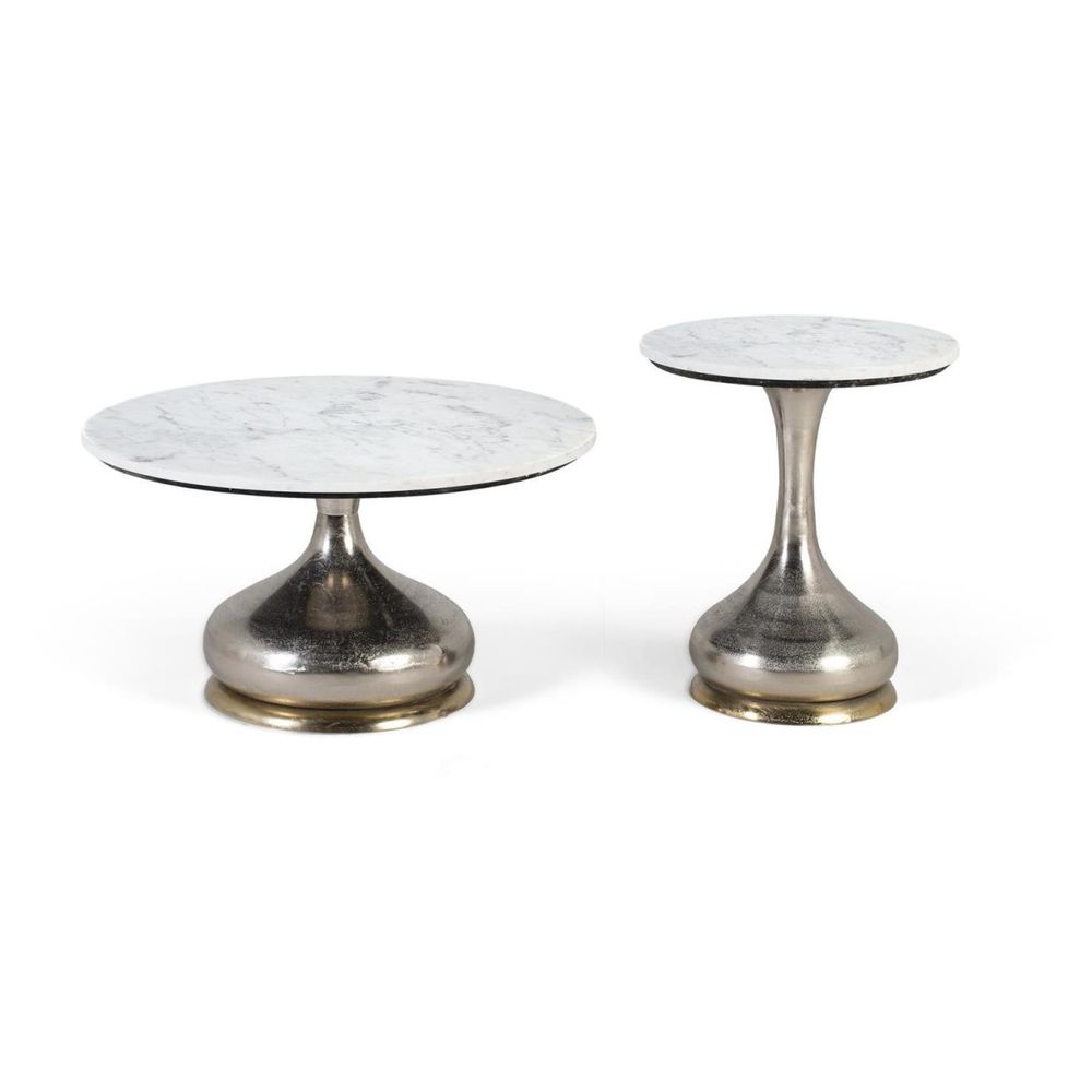 Set de tables basses aluminium gris - décoration d'autrefois