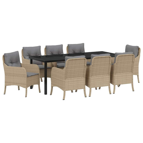 Ensemble de salle à manger pour jardin 9 pcs beige polyrotin