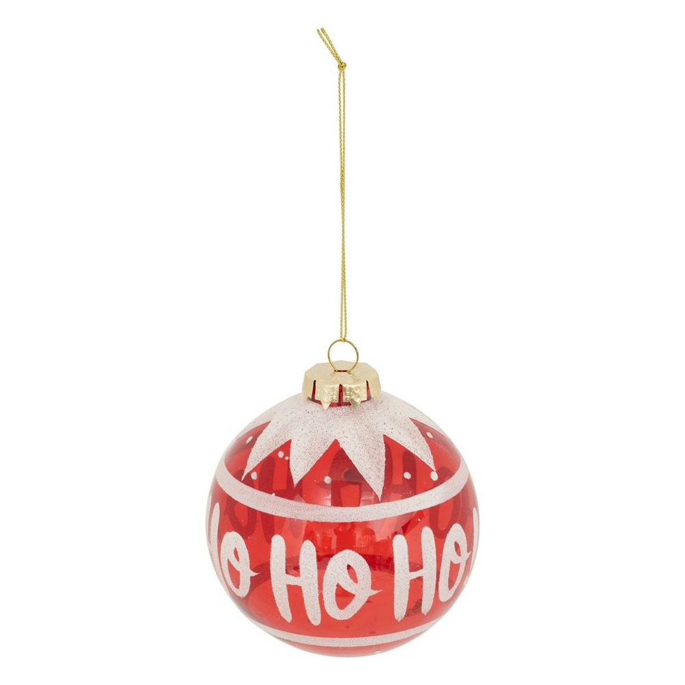 Boule verre hô hô hô d.9cm rouge et blanc