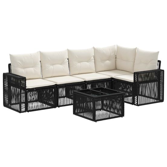 Ensemble de canapé de jardin 6 pc noir et blanc crème polyrotin