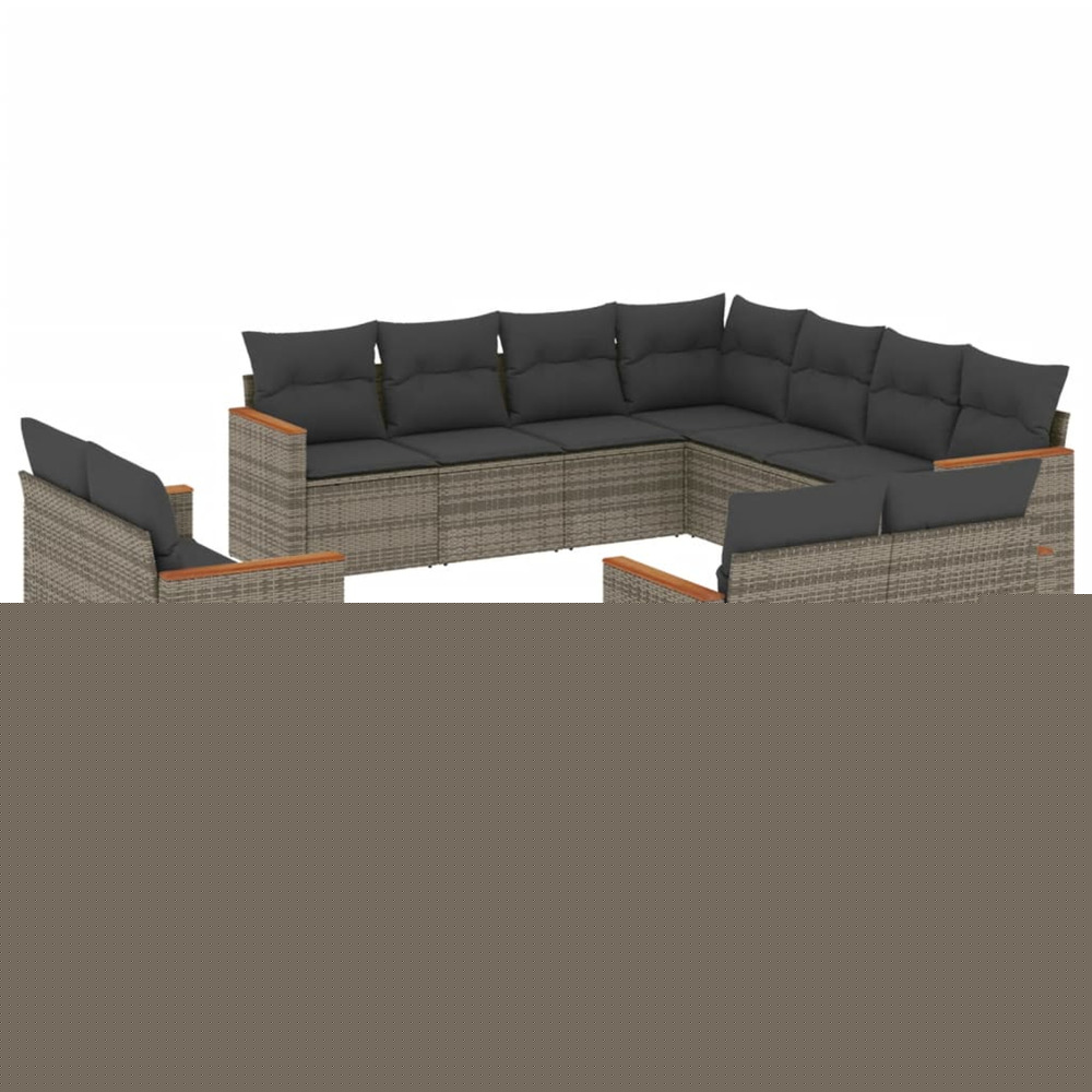 Salon de jardin 11 pcs avec coussins gris résine tressée