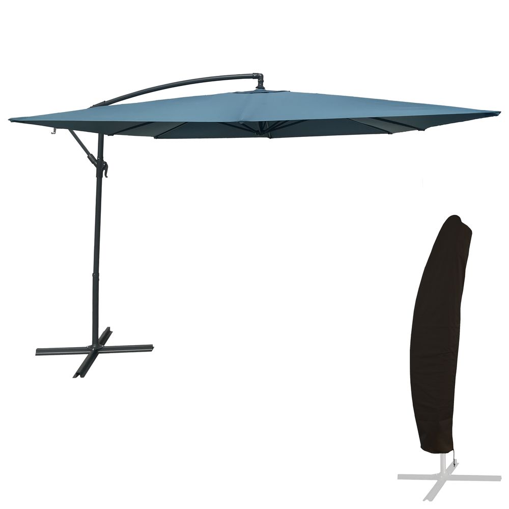 Parasol déporté molokai carré 2,7x2,7m bleu gris + housse