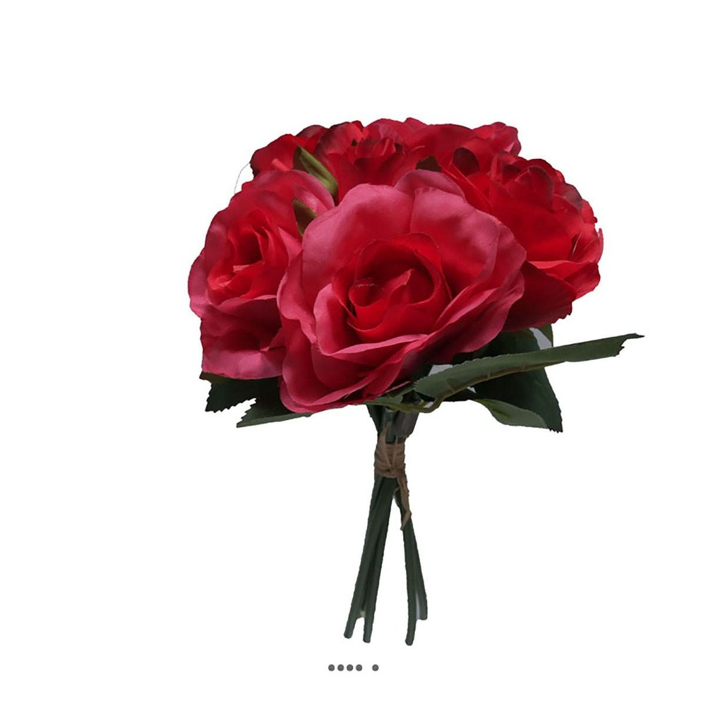 Petit bouquet de fausses roses h 27 cm 5 têtes et 1 bouton rose fushia - couleur