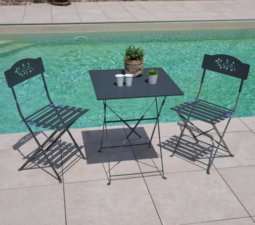 Ensemble table et chaises de jardin - 2 places - gris anthracite - florone