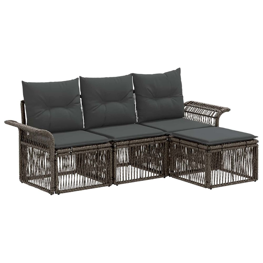 Ensemble de canapé de jardin 4 pc gris polyrotin