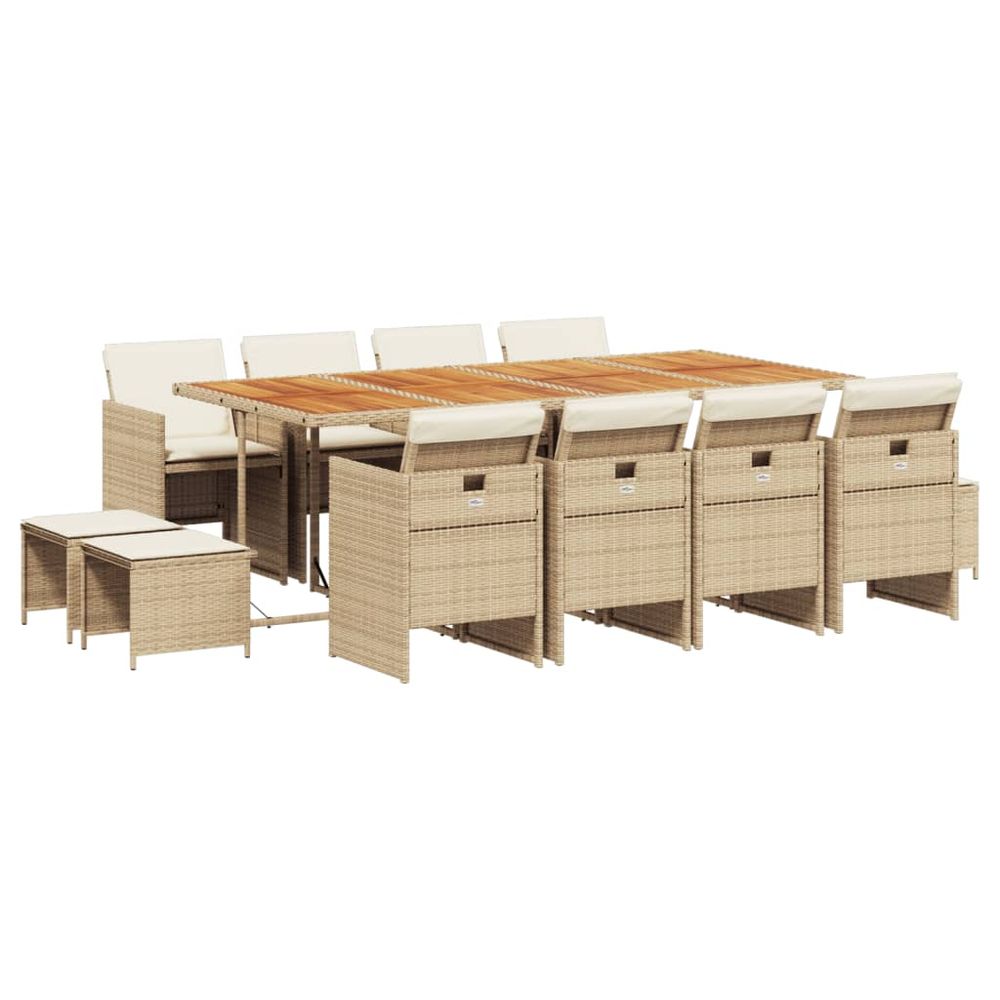 Ensemble à manger de jardin et coussins 13 pcs beige