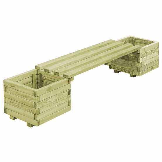 Banc de jardin droit avec 2 jardinières bois de pin traité 196 cm