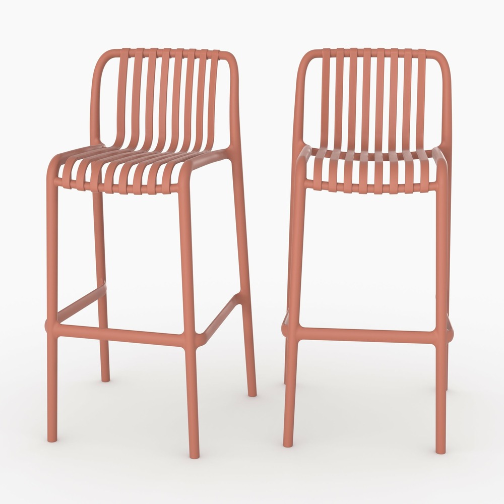 Duli-lot de 2 chaises de bar de jardin 76 cm en plastique terracotta