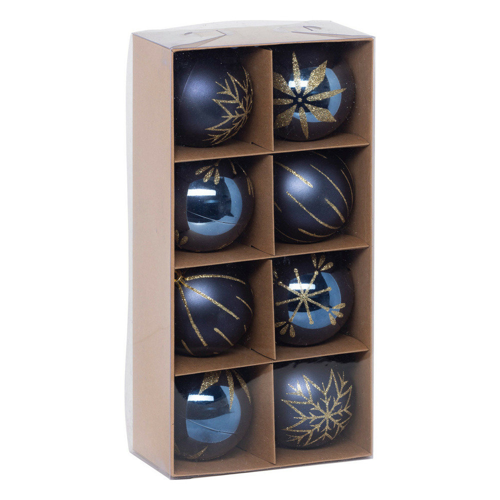 Déco de sapin lot de 8 boules de noël d 8 cm - bleu et doré