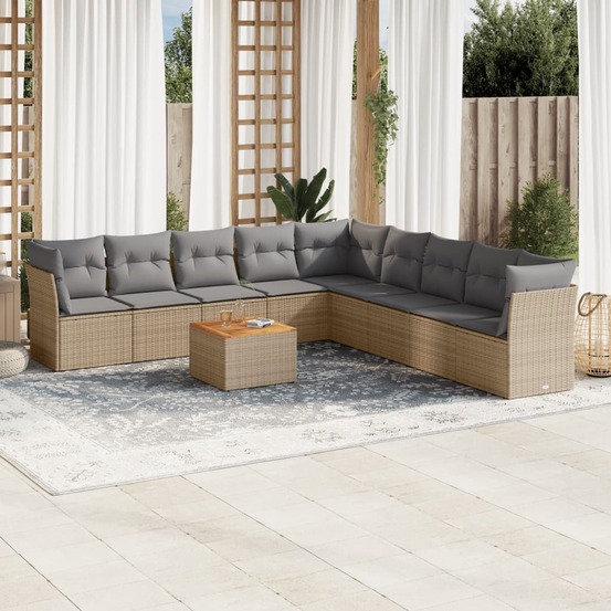 Salon de jardin et coussins 10 pcs mélange beige résine tressée