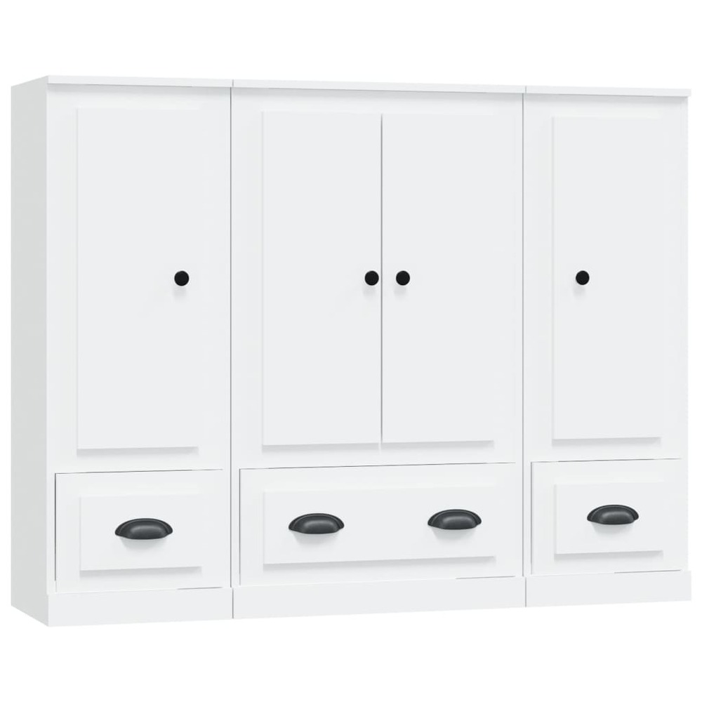 Buffet bahut commode armoire meuble de rangement organisateur cuisine salle de séjour salons 3 pcs bois d'ingénierie blanc 02