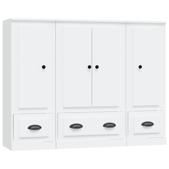 Buffet bahut commode armoire meuble de rangement organisateur cuisine salle de séjour salons 3 pcs bois d'ingénierie blanc 02
