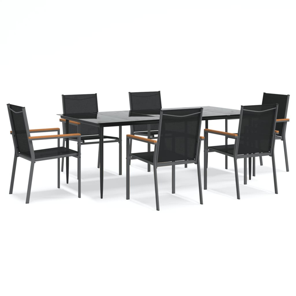 Ensemble à manger de jardin 7 pcs noir textilène et acier