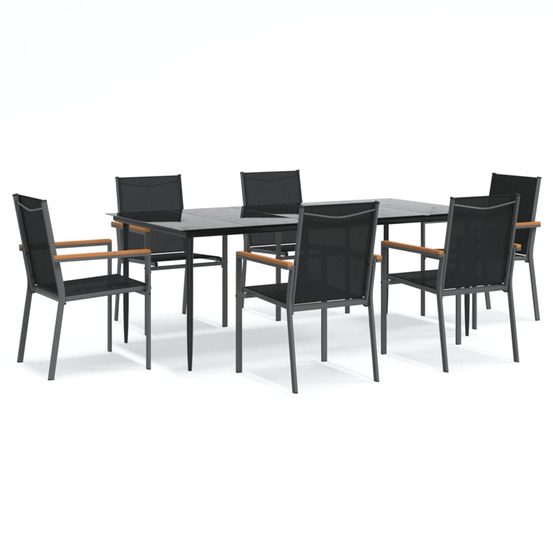 Ensemble à manger de jardin 7 pcs noir textilène et acier