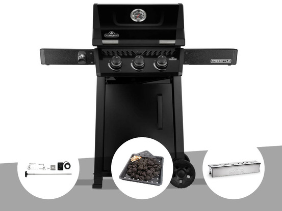 Barbecue gaz freestyle 365 noir 3 brûleurs + rôtissoire + plateau charbon + boit
