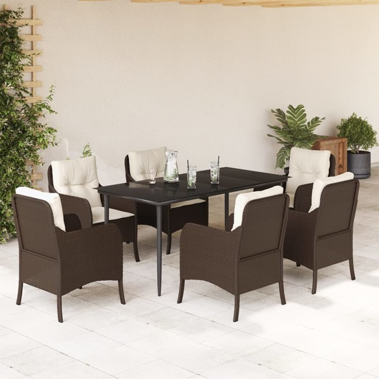 Ensemble à manger de jardin et coussins 7 pcs marron rotin