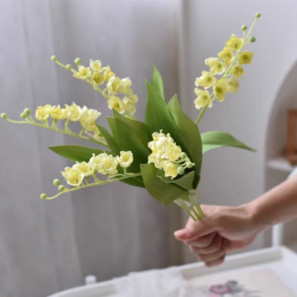Fleurs de muguet artificielles - 5 branches pour bouquet - jaune dtopbuyage