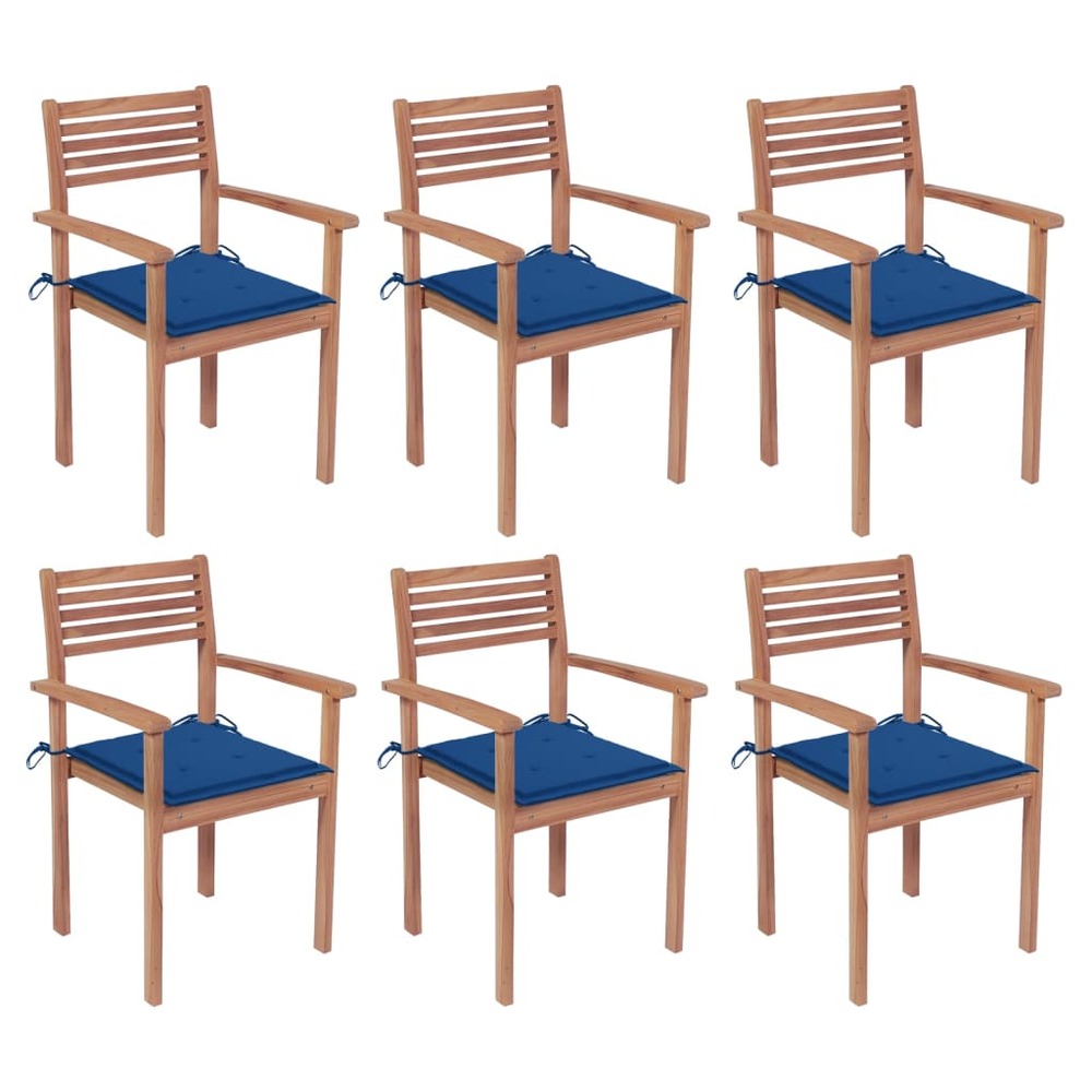 Chaises de jardin empilables avec coussins 6 pcs teck solide