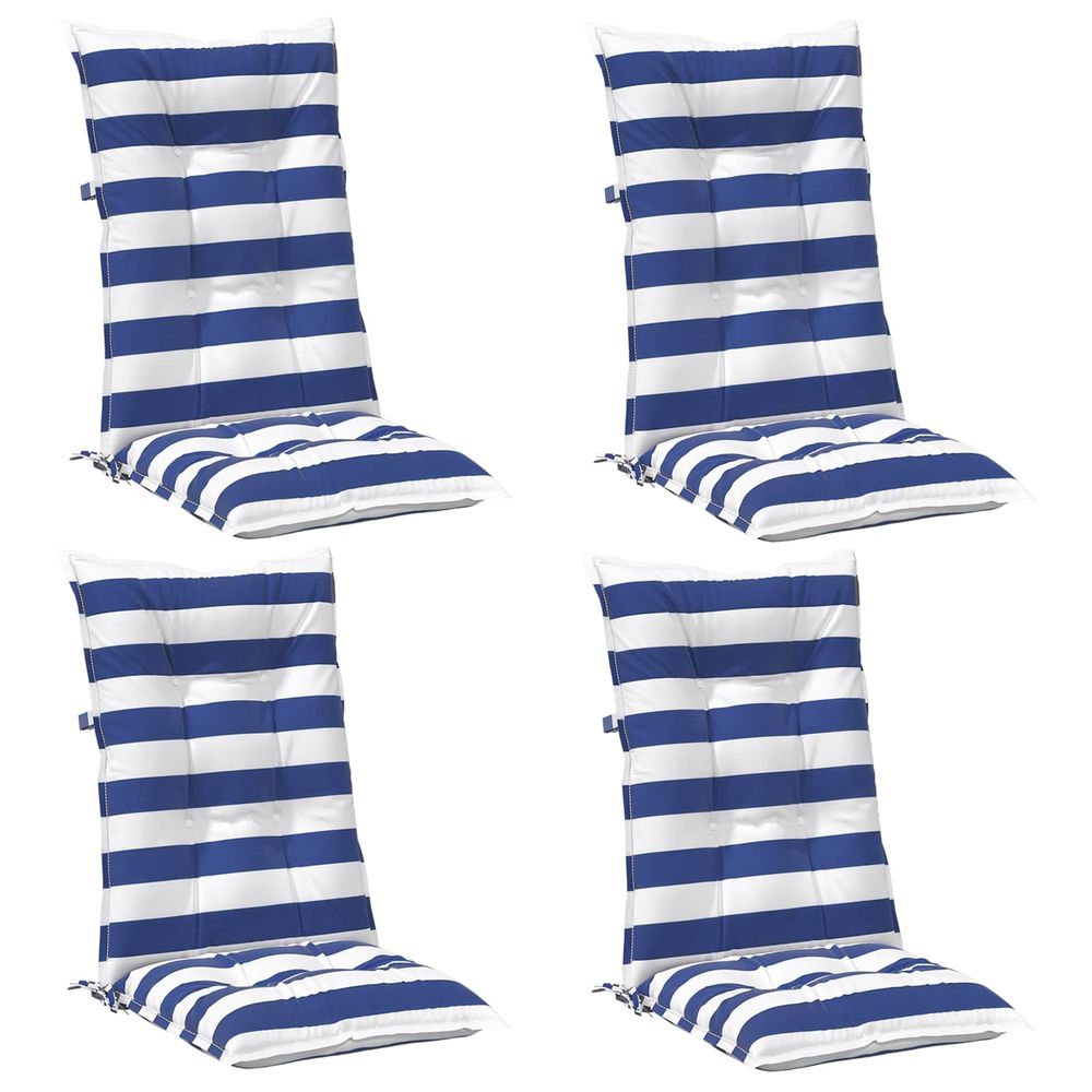 Coussin d'extérieur 4 pc tissu bleu et blanc 120 x 50 x 7 cm