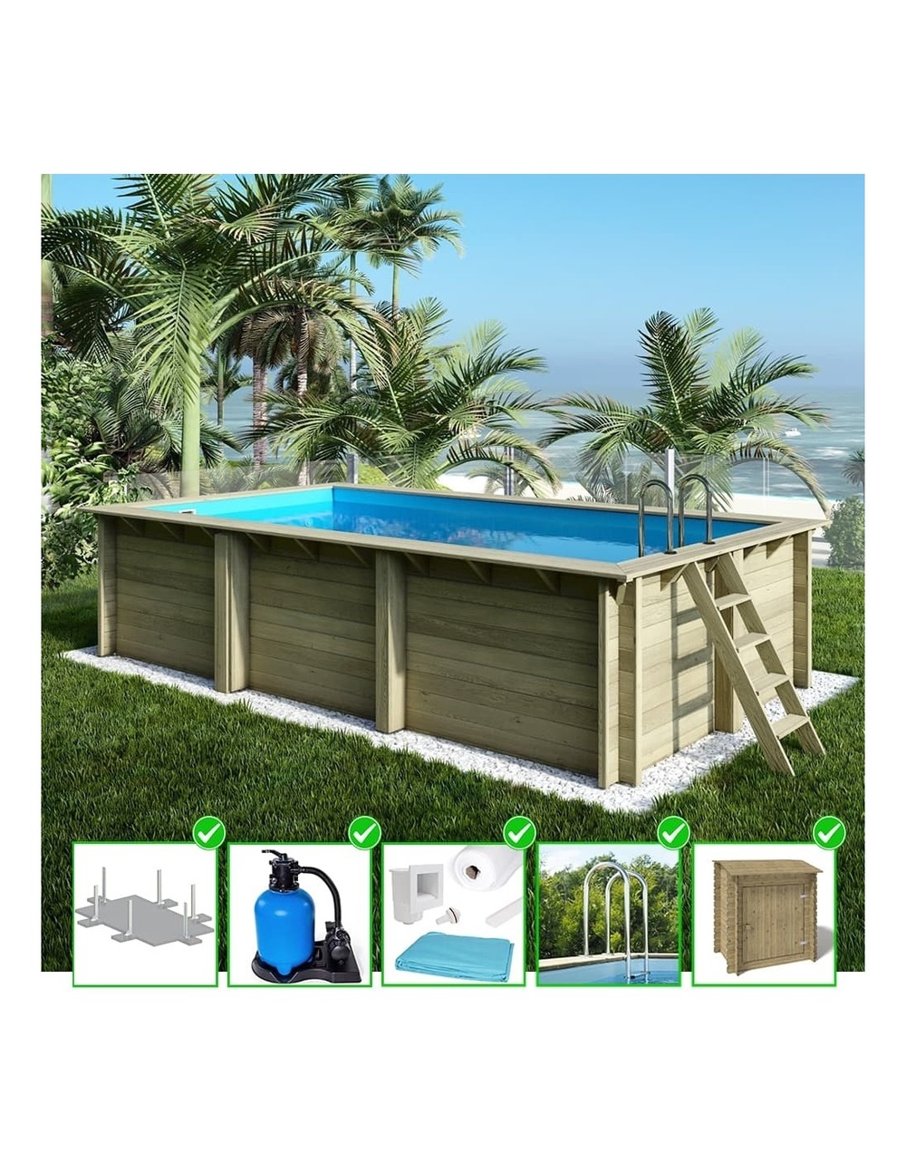 Piscine en bois aqua 6,1x2,85 - h.1,31 m fixations à visser - bas7307ospl+sza - altanka