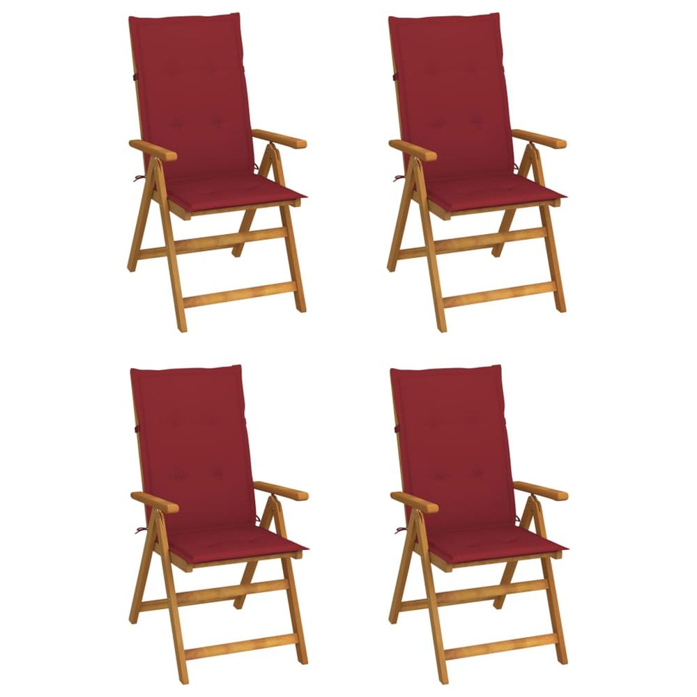 Fauteuils pliants inclinables 4 pièces avec coussins en bois d'acacia massif