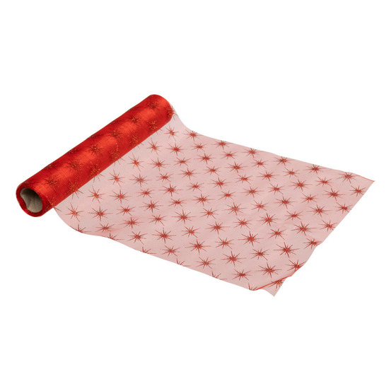 Chemin de table organza rouge etoiles 28 x 500 cm