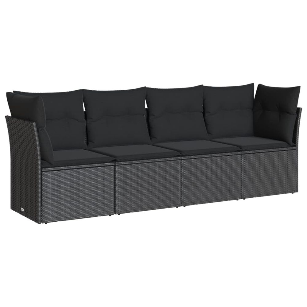 Salon de jardin 4 pcs avec coussins noir résine tressée