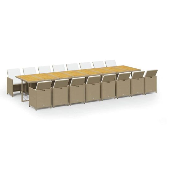 Ensemble à manger de jardin et coussins 17 pcs beige