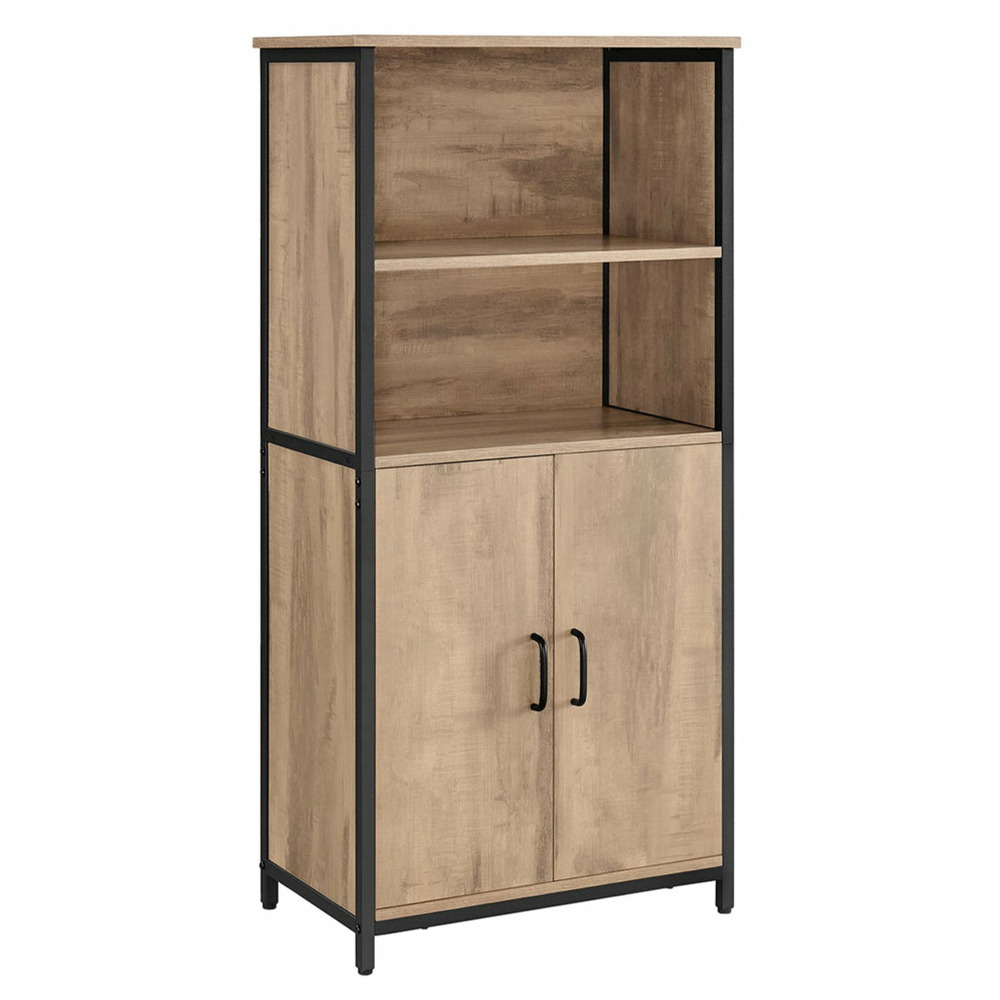 Buffet de cuisine 2 portes 60 x 35 x 125 cm structure en acier bahut haut marron