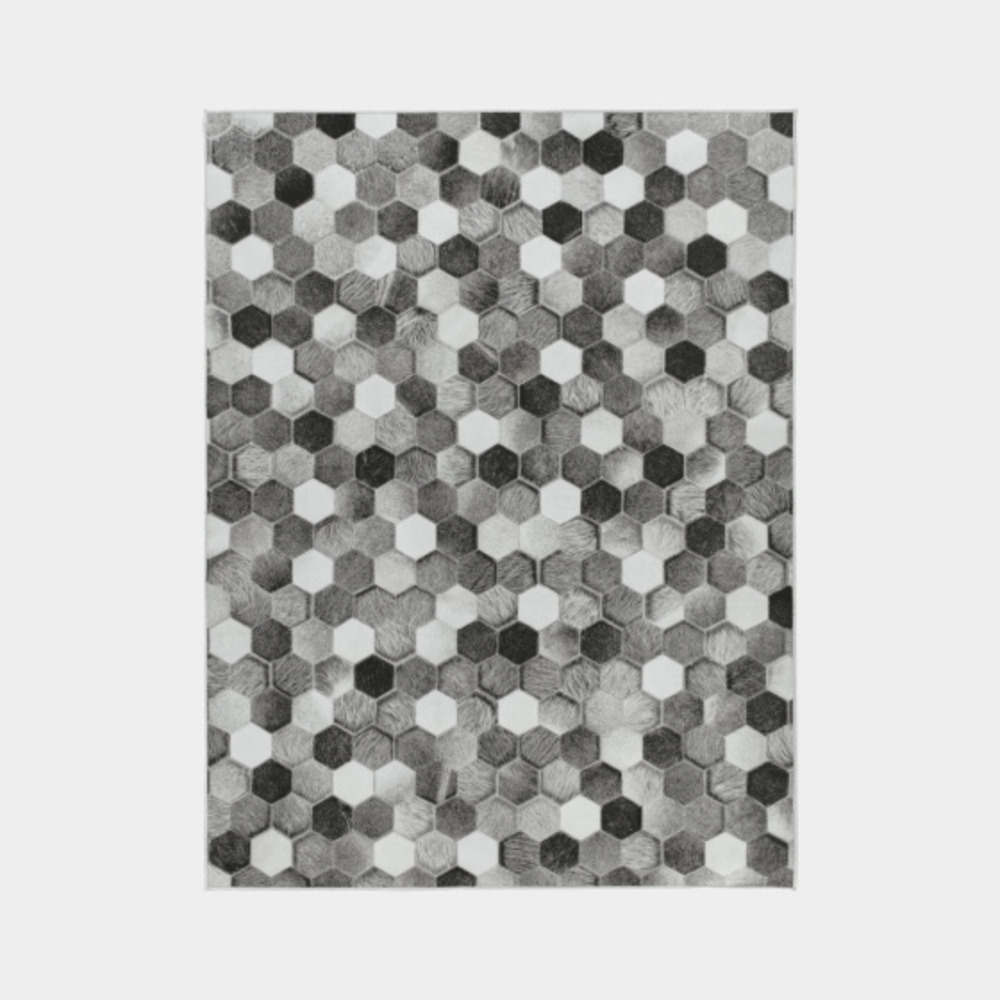 Tapis toucher soft - imprimé peau de vache - patchwork gris - 120 x 160 cm