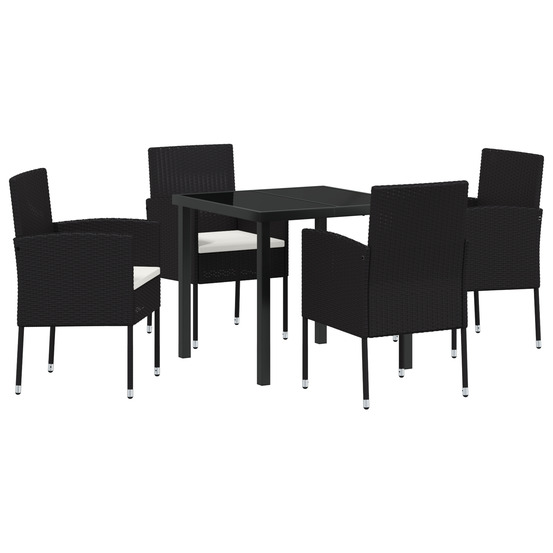 Ensemble de jardin de 5 pièces avec coussins noir poly rattan