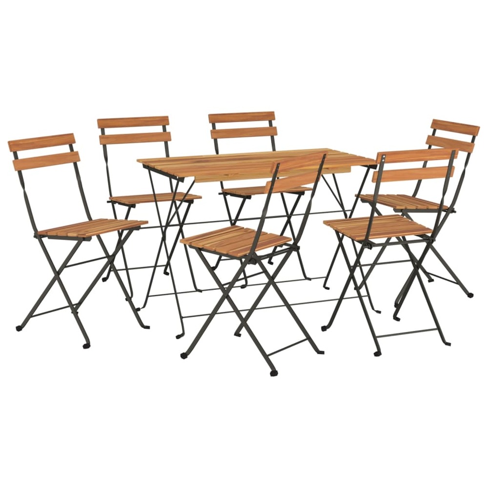 Ensemble de bistro jardin meuble extérieur terrasse pliable 7 pièces bois d'acacia solide et acier