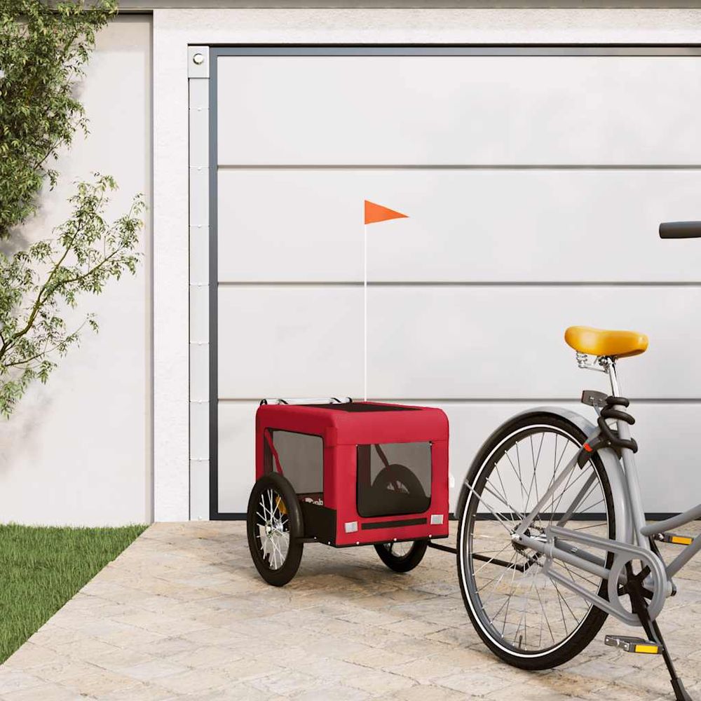 Remorque vélo chien tissu oxford transport animaux sécurisé pour balades rouge