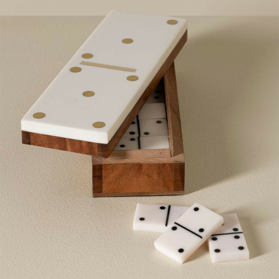 Boîte de jeux acacia et laiton 20x5x7cm