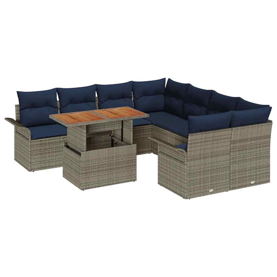 Ensemble de canapé de jardin 9 pcs gris poly rotin