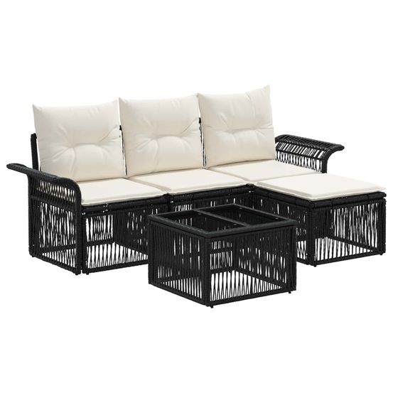Ensemble de canapé de jardin 5 pc noir polyrotin