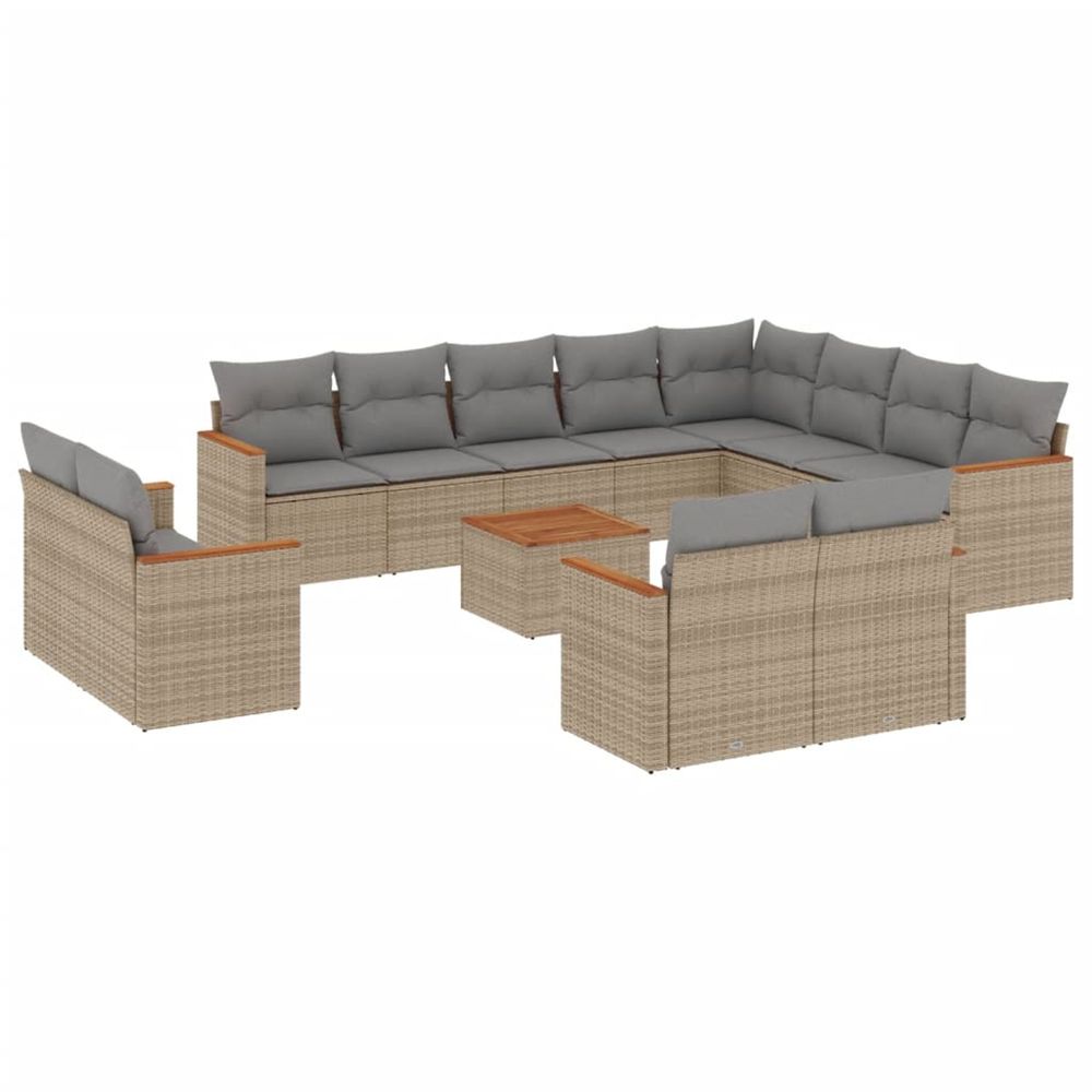 Salon de jardin et coussins 13 pcs mélange beige résine tressée