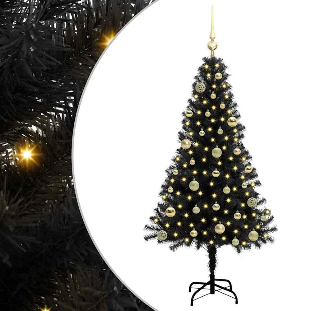 Sapin de noël avec 150 led avec support noir 150 cm pvc