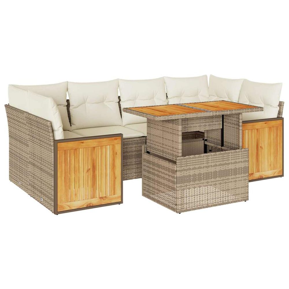 Salon de jardin avec coussins 7 pcs beige résine tressée acacia