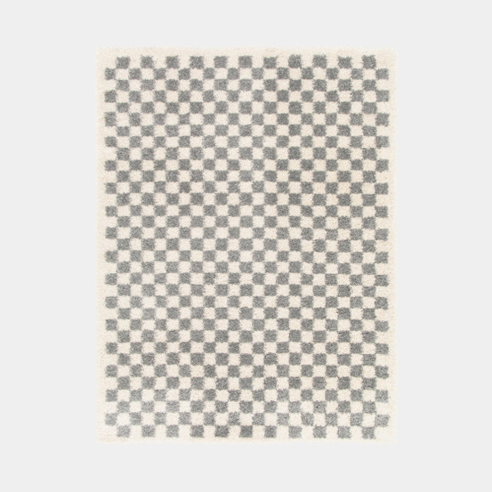 Tapis damier à poils longs - colorama - gris coloré - 80 x 150 cm