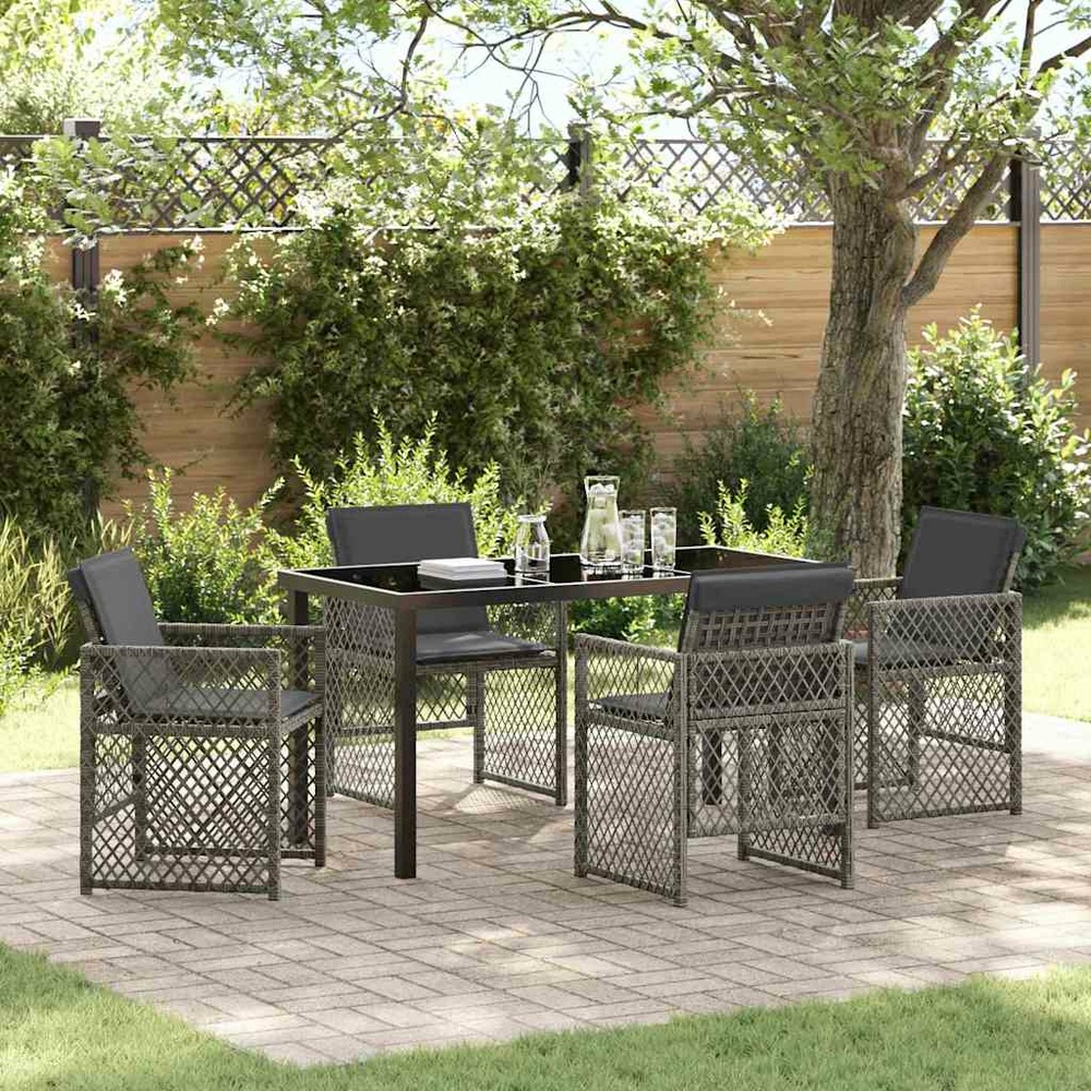 Ensemble de salle à manger pour jardin 5 pcs gris polyrotin