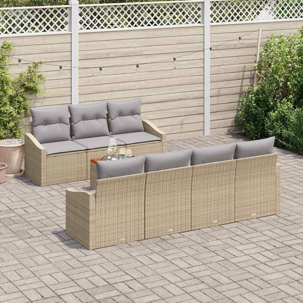 Ensemble de canapé de jardin avec coussin 8 pcs beige polyrotin