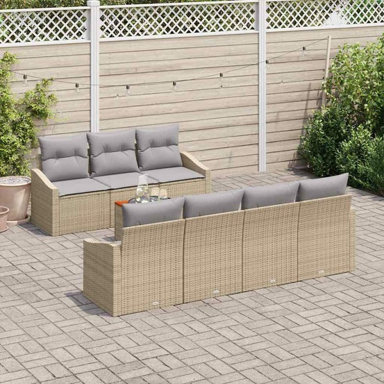Ensemble de canapé de jardin avec coussin 8 pcs beige polyrotin